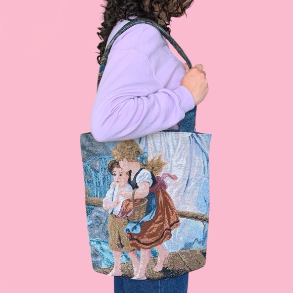 Upcycled Handmade Tapestry Angel Tote Bag! - Picture 2 of 8